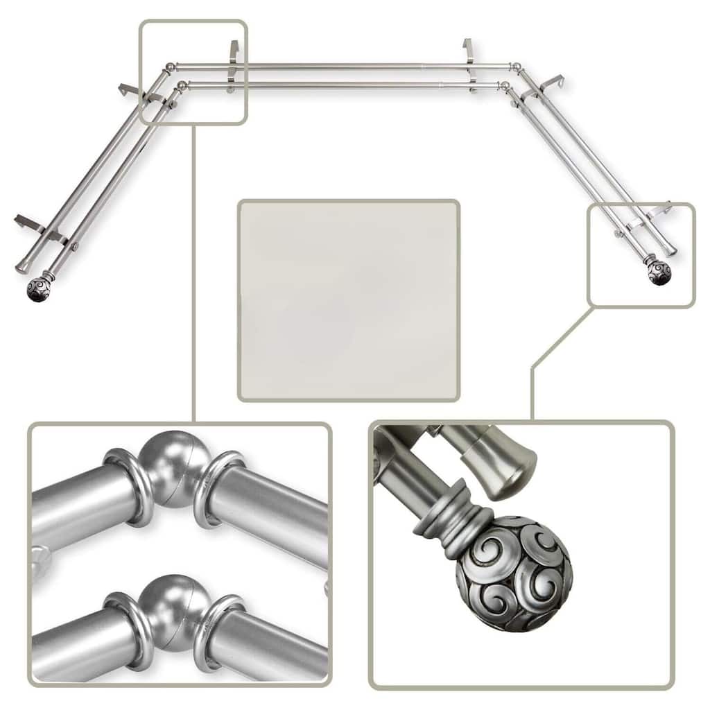 Victorian Curtain Rod with Finials - Satin Nickel Rod Hardware Set - Adjustable Lengths - M