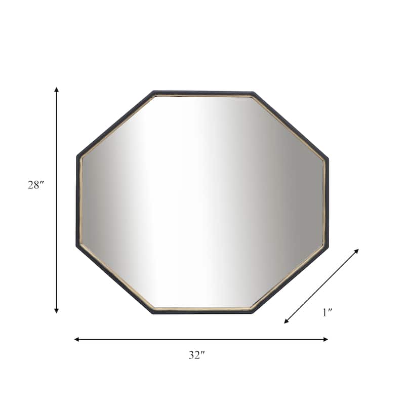 Sagebrook Home Modern Octagonal Mirror Contemporary Black Wall Bathroom Mirror - 32" x 1" x 28"