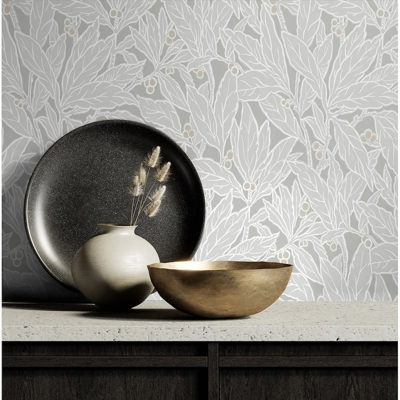 Seabrook Designs Leaf and Berry Nonwoven Unpasted Wallpaper