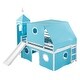 preview thumbnail 9 of 7, Blue Full Size Pine Wood Castle-Inspired Bunk Bed with Slide