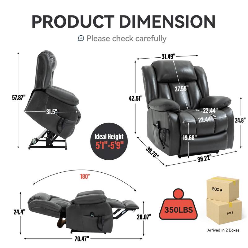 Infinite Position Up to 350 LBS Electric Medium size Power Lift Recliner Chair with 8-Point Vibration Massage and Lumbar Heating