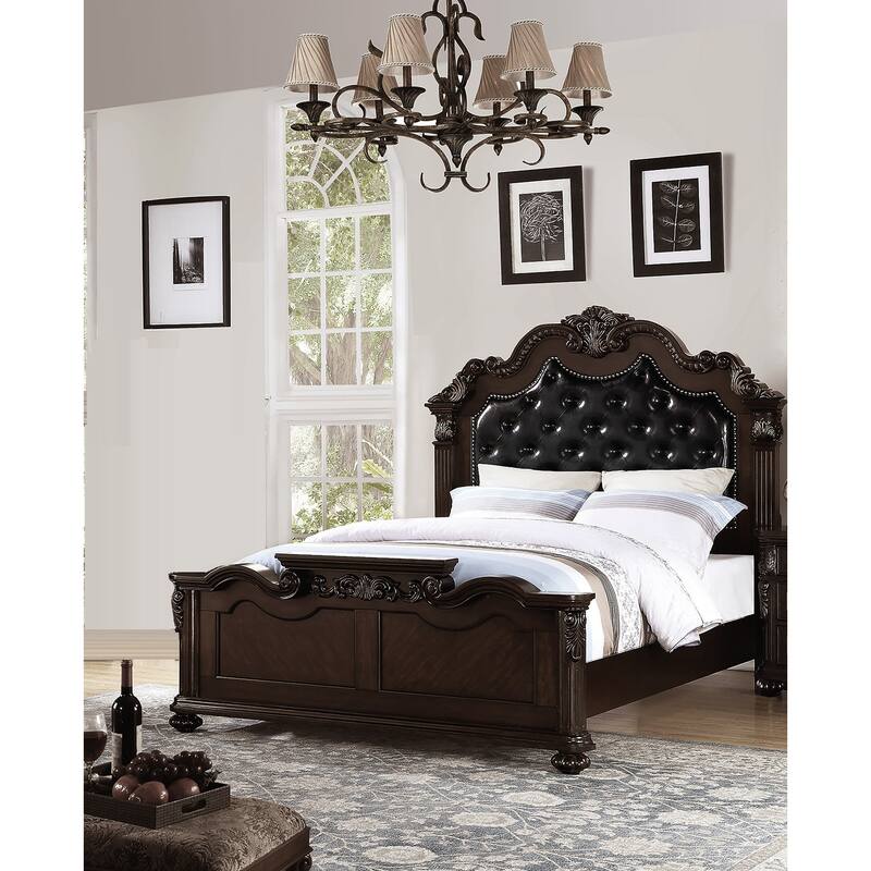 Traditional Style 1pc Bed Set Tufted headboard Nailhead Trim Antique Cherry Finish