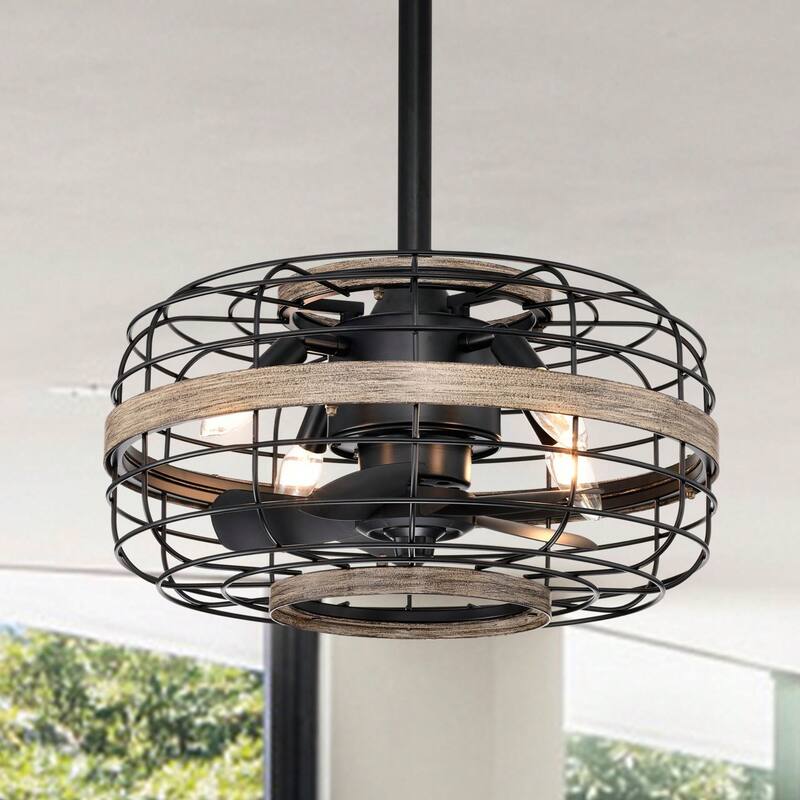 Cusp Barn 18-Inch Industrial Metal Caged Ceiling Fan with Light, Farmhouse Reversible 3-Speed Ceiling Fan Light with Remote - Remote