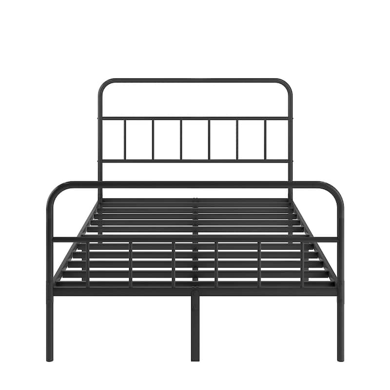 Modern Style Metal Platform Bed with Wave Shape Wooden Headboard for Bedroom