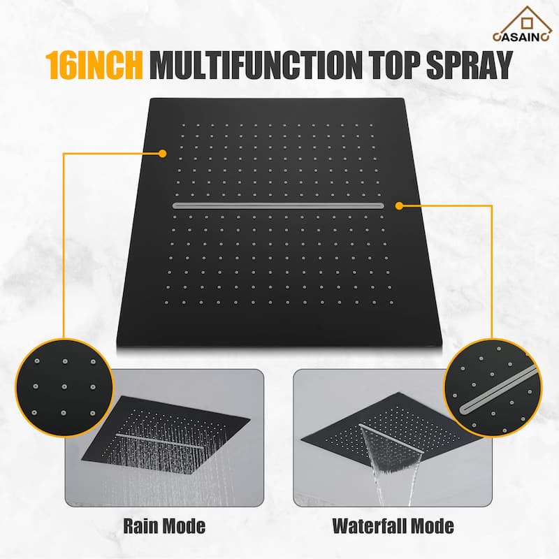 Luxury Thermostatic Shower System 5-Spray Patterns 16" Ceiling Mount Fixed and Handheld Shower Head - 15.7" x 15.7"