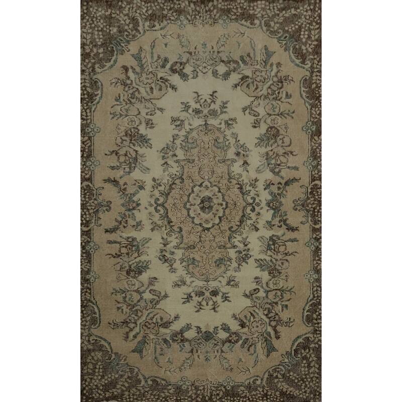 Hand Knotted Oriental 100% Wool Carpet Transitional Floral Beige & Ivories Anatolian Area Rug - 8' 8'' X 5' 9''