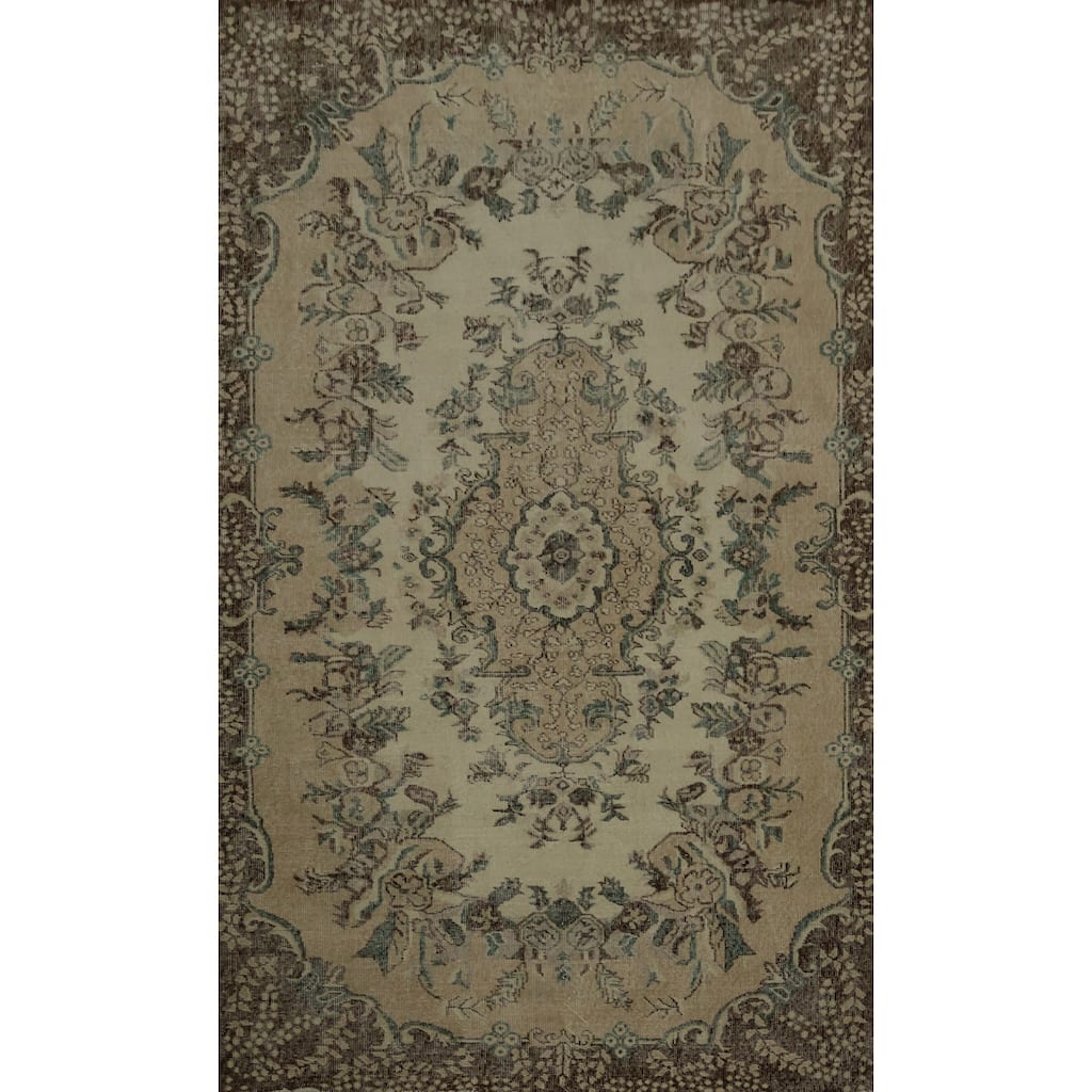 Hand Knotted Oriental 100% Wool Carpet Transitional Floral Beige & Ivories Anatolian Area Rug - 8' 8'' X 5' 9''