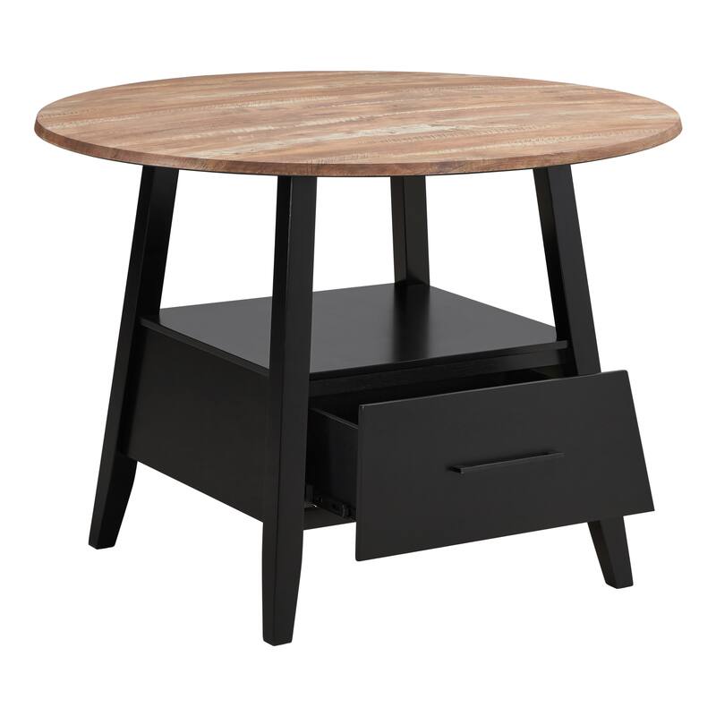 Astor Yukon Oak and Black Storage Base Round Counter Height Table