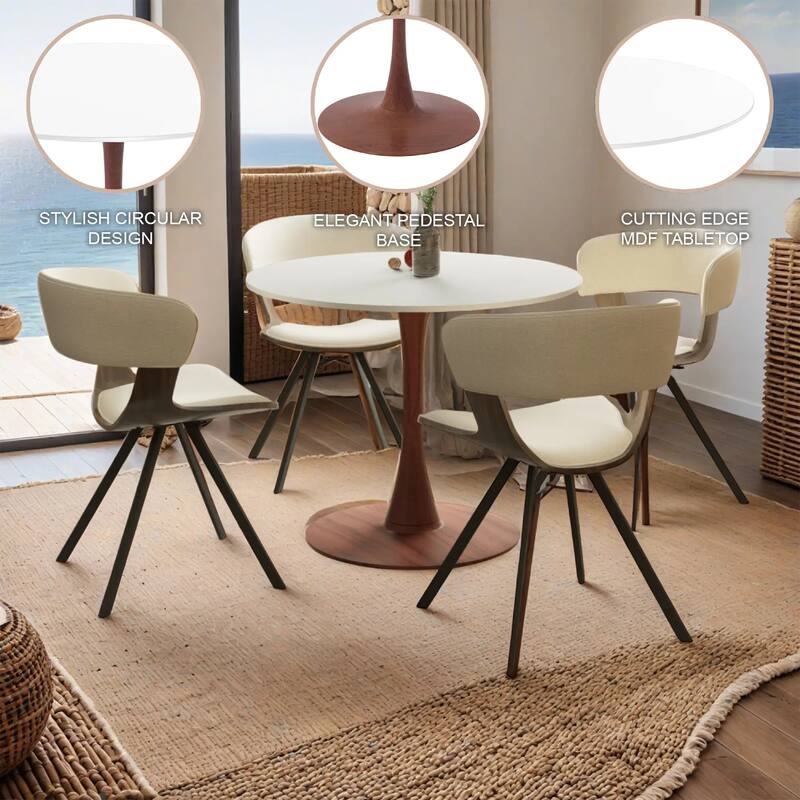 Bristol 27" Round Dining Table with MDF Top and Cherry Steel Pedestal Base for Modern Kitchen and Dining Room