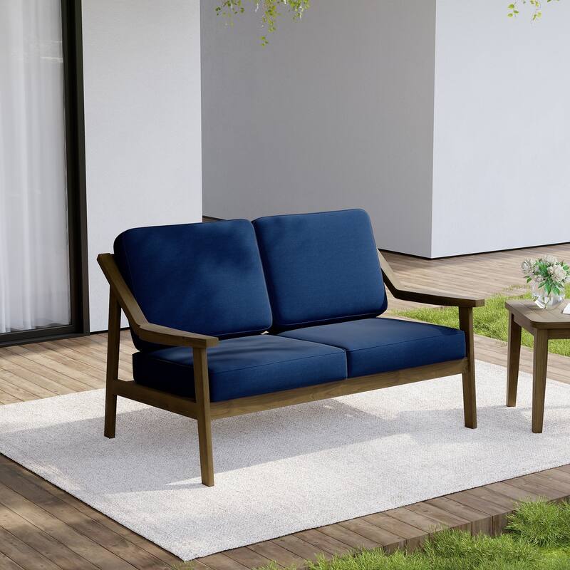 Outdoor Wood Teak Patio 2 Seater Loveseat with Cushion