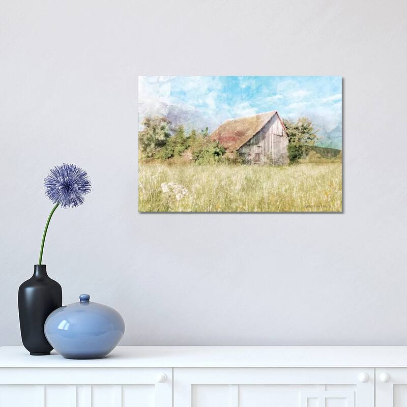 iCanvas "Spring Green Meadow by the Old Barn" by Bluebird Barn Canvas Print - 12x18x1.5