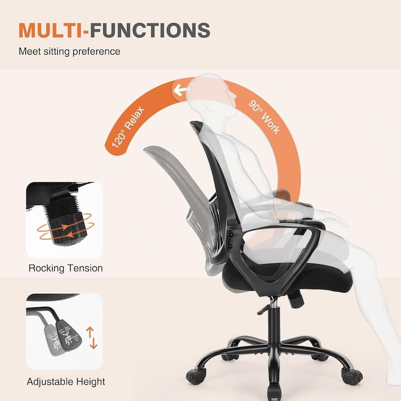 Ergonomic Mesh Office Chair, Mid-Back Mesh Rolling Work Swivel Chairs with Wheels, Lumbar Support, Swivel Computer Task Chair
