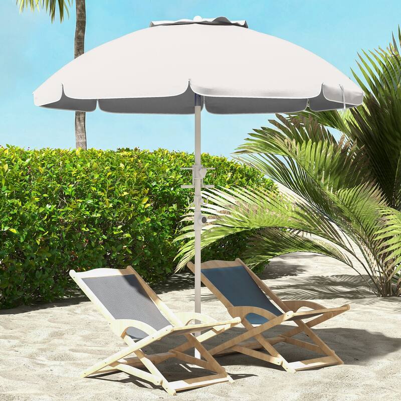 Outsunny 5.7' Portable Beach Umbrella with Tilt, Adjustable Height, 2 Cup Holders, Hook, Ruffled Outdoor Umbrella