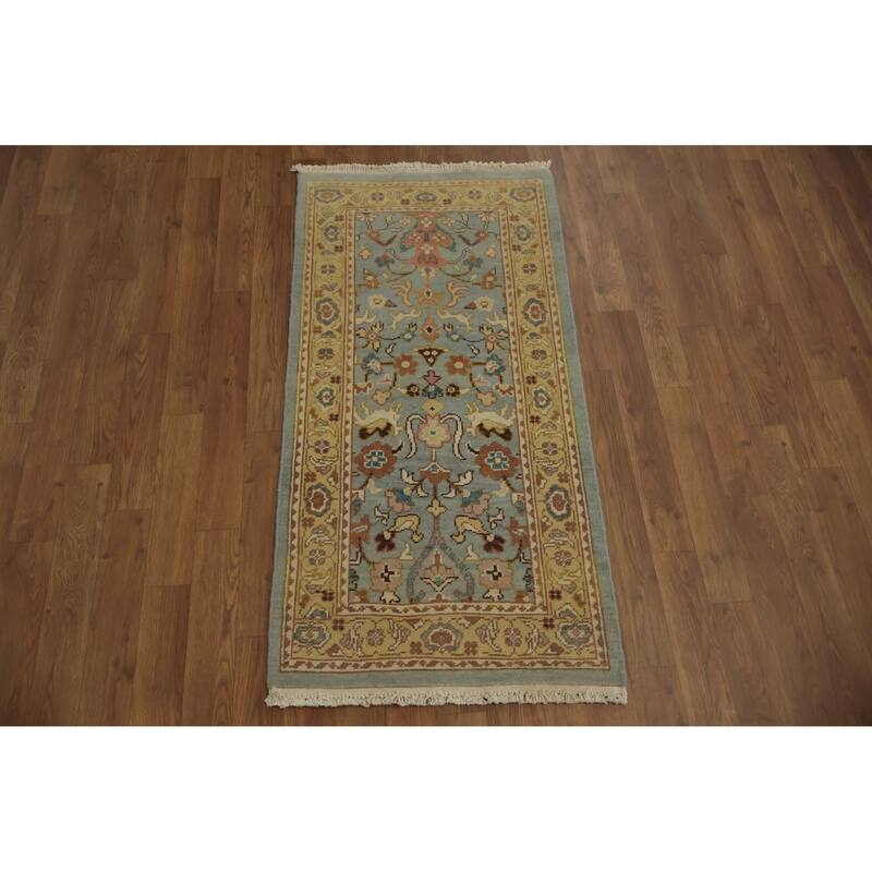 Hand Knotted Oriental 100% Wool Carpet Traditional Floral Navy Blue & Blues Ziegler Area Rug - 4' 0'' X 2' 0''
