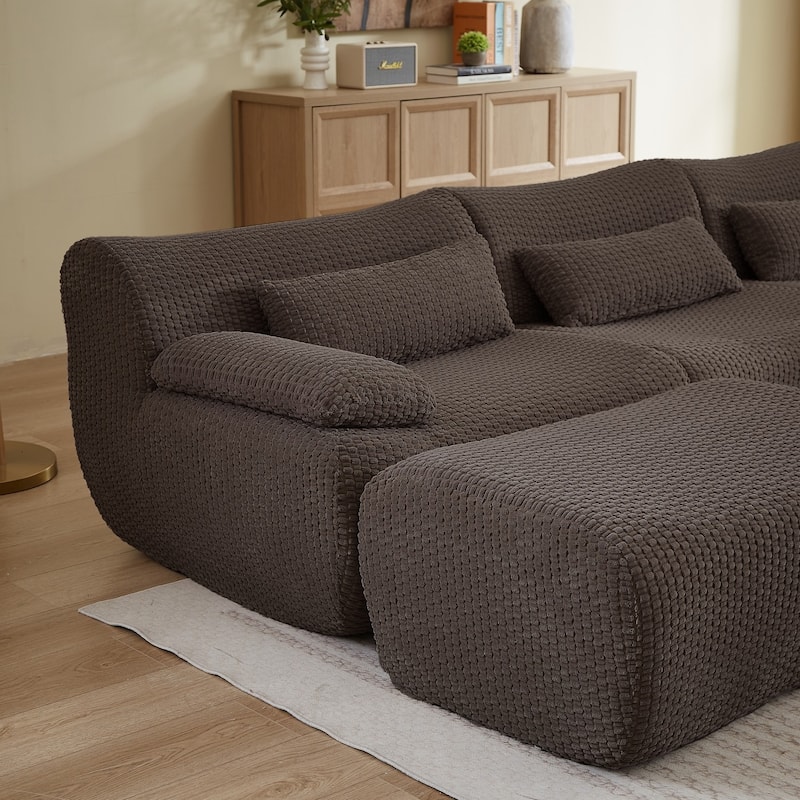 141.7" U-Shaped Corduroy Sectional Sofa with 2 Ottomans, No Assembly Required