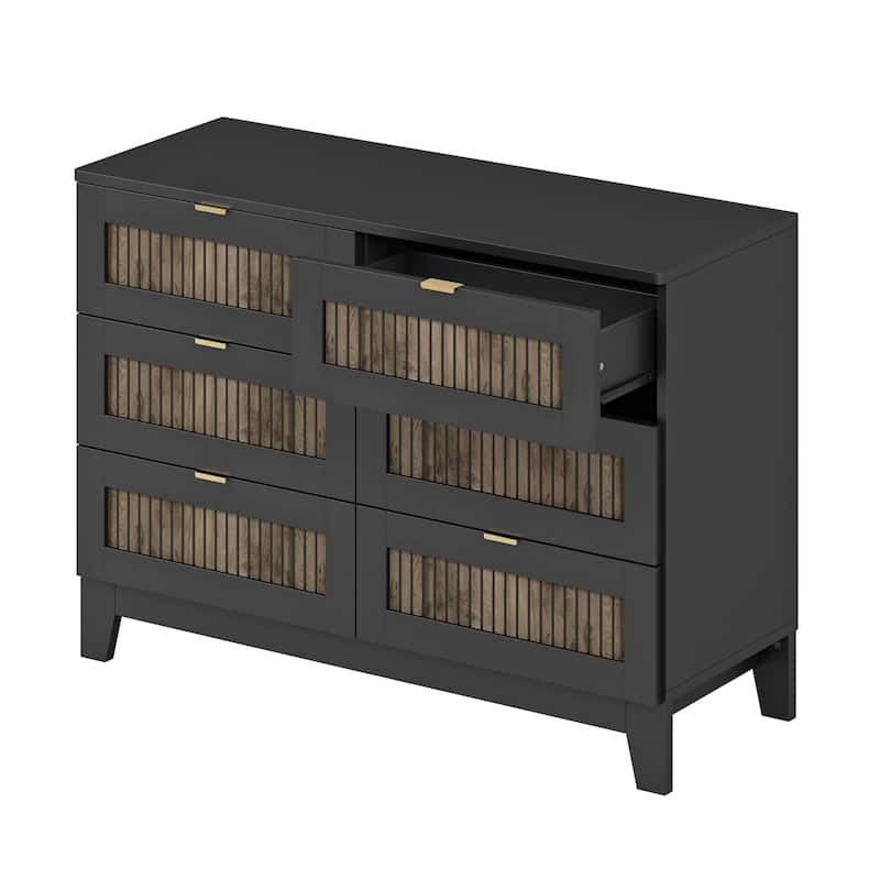 Rustic Farmhouse Style Wooden Dresser with 6 Drawers and Metal Handles