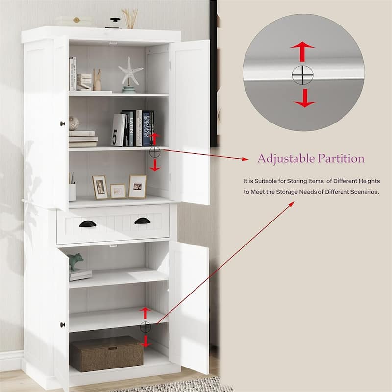 Kitchen Pantry Storage Cabinet,w/4 Doors,Drawer,2 Adjustable Shelves ...