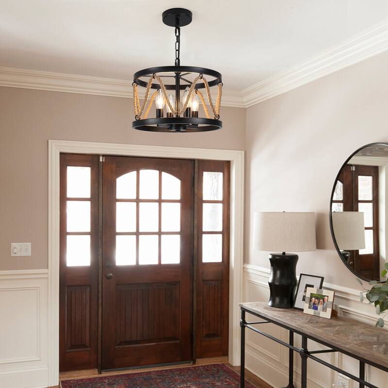 4-Light Circle Rustic Hanging Candlestick Linear Chandelier Lighting Fixture for Kitchen Island