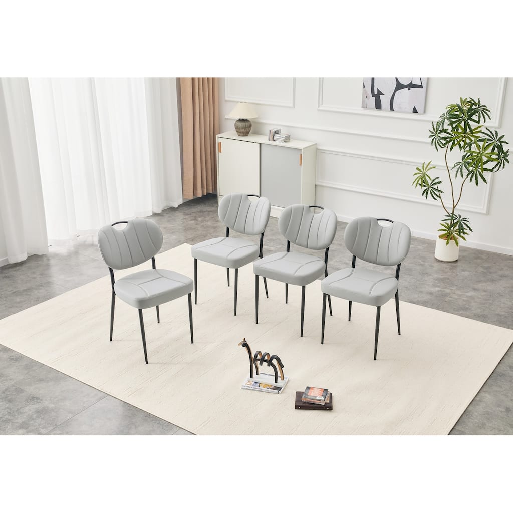 Set of 4, 20" PU Leather Upholstered Dining Chairs with Metal Legs