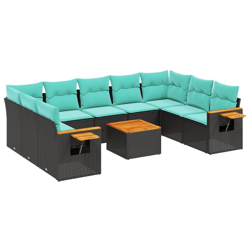 vidaXL 9 Piece Patio Sofa Set with Cushions Black Poly Rattan