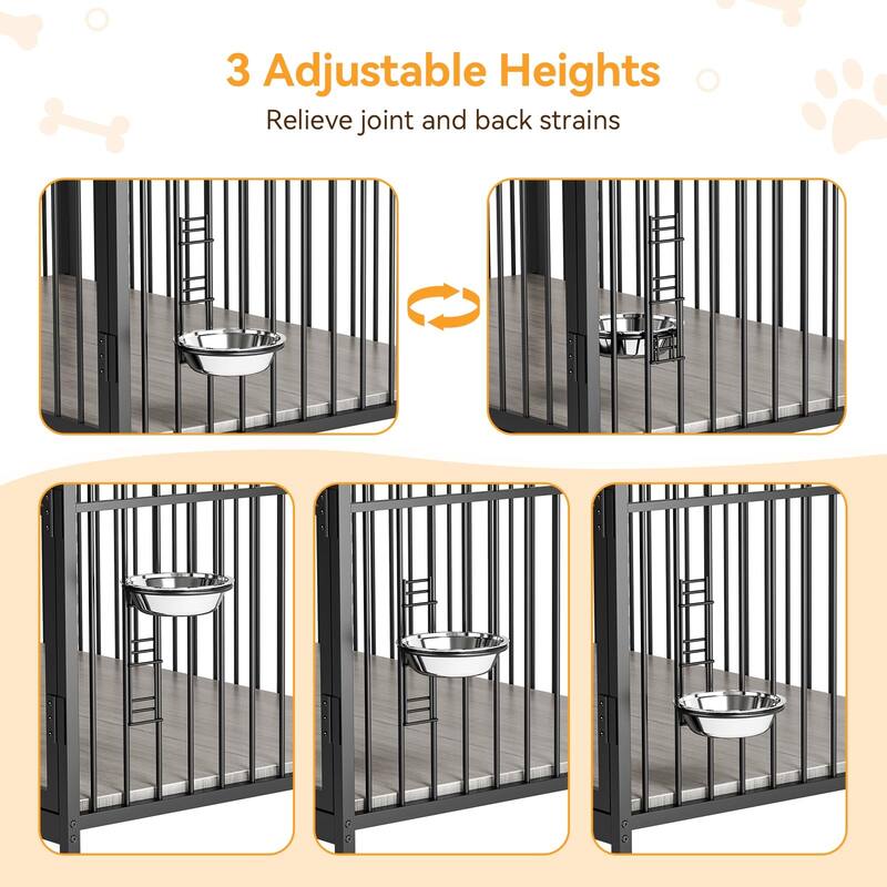 Dog Crate with Wheels, Adjustable Feeder, Storage Shelf, Table Top