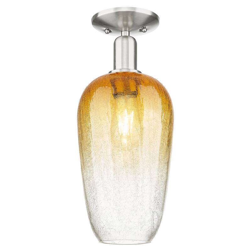 Innovations Lighting Downtown Urban - Brookhaven Flute - 1 Light 7" Semi-Flush Mount Light - Amber Shade/Brushed Satin Nickel