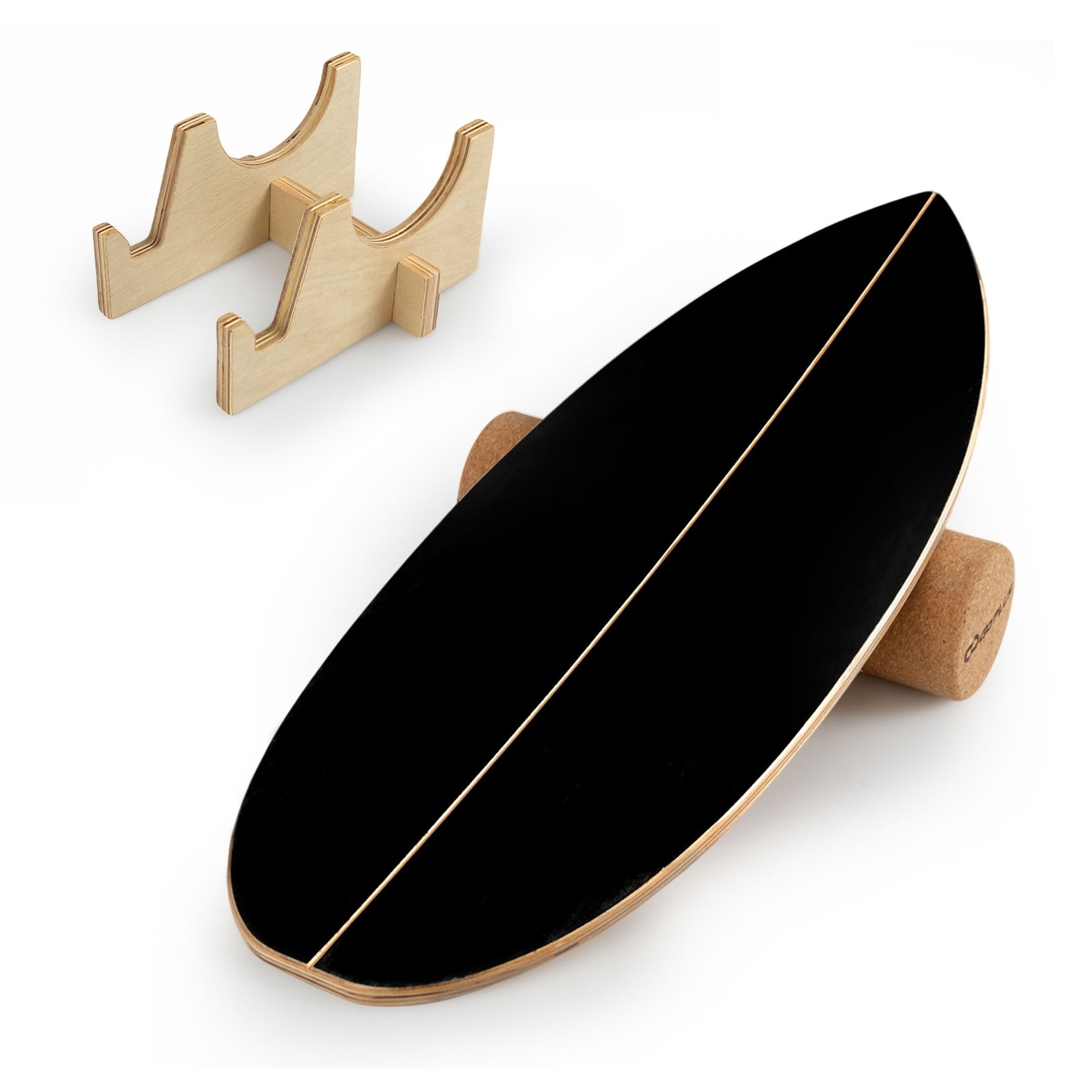 Gymax Balance Board Trainer Wooden Balancing Board w/Cork Roller & - 31"