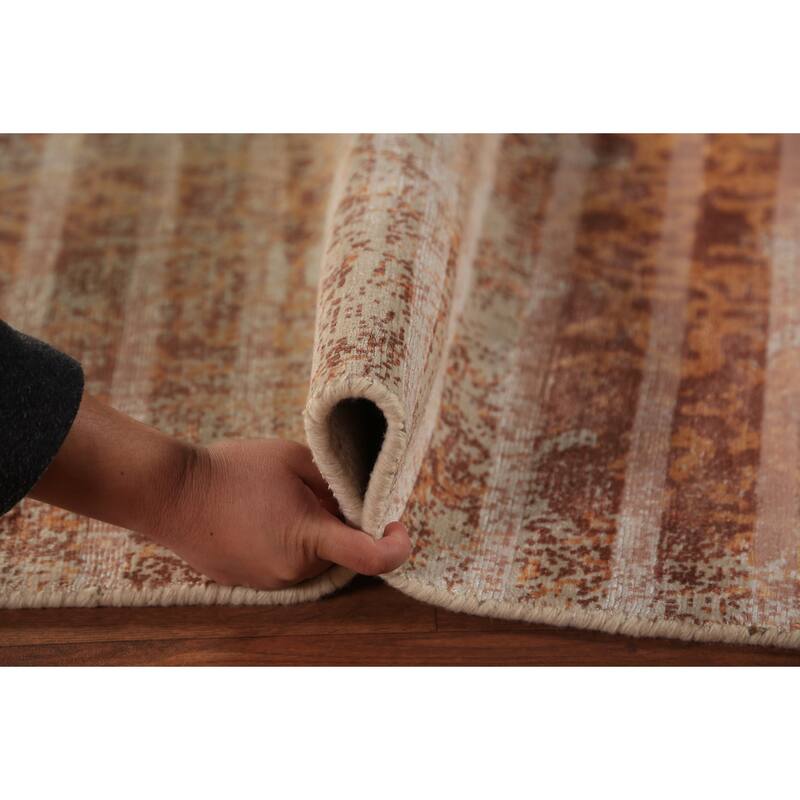 Striped Modern Abstract Indian Area Rug Handmade Wool Carpet - 5'0"x 8'1"