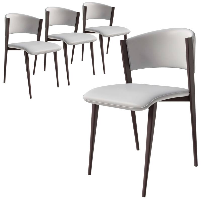 Leather Dining Chairs with Iron Legs and Open-Back Design Aspen Series Set of 4 - White
