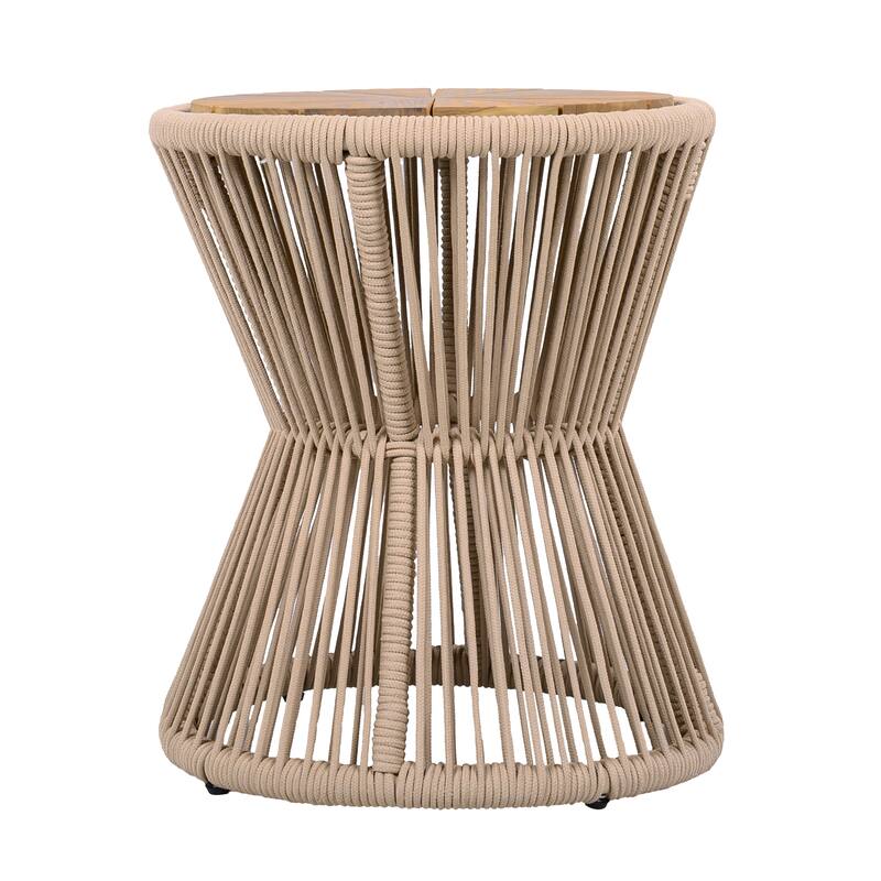 Scott Living - Nara 18.9"H Modern Outdoor Acacia Wood and Woven Rope Side Table, Tapered Cylindrical Silhouettes Design