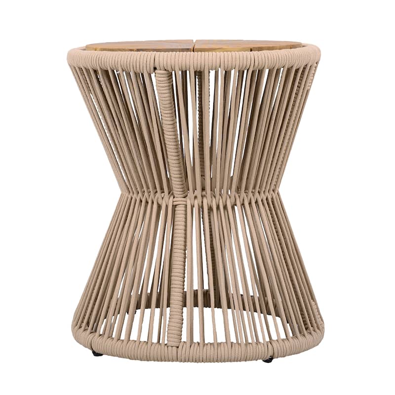 Scott Living - Nara Modern Outdoor Acacia Wood and Woven Rope Sculptural Side Table, Set of 2 - 32.28"L