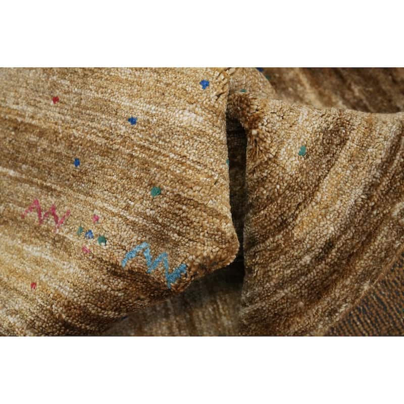 Hand Knotted Oriental Viscose Silk Carpet Tribal Animal Pictorial Yellow & Gold Gabbeh Area Rug - 11' 11'' X 8' 11''