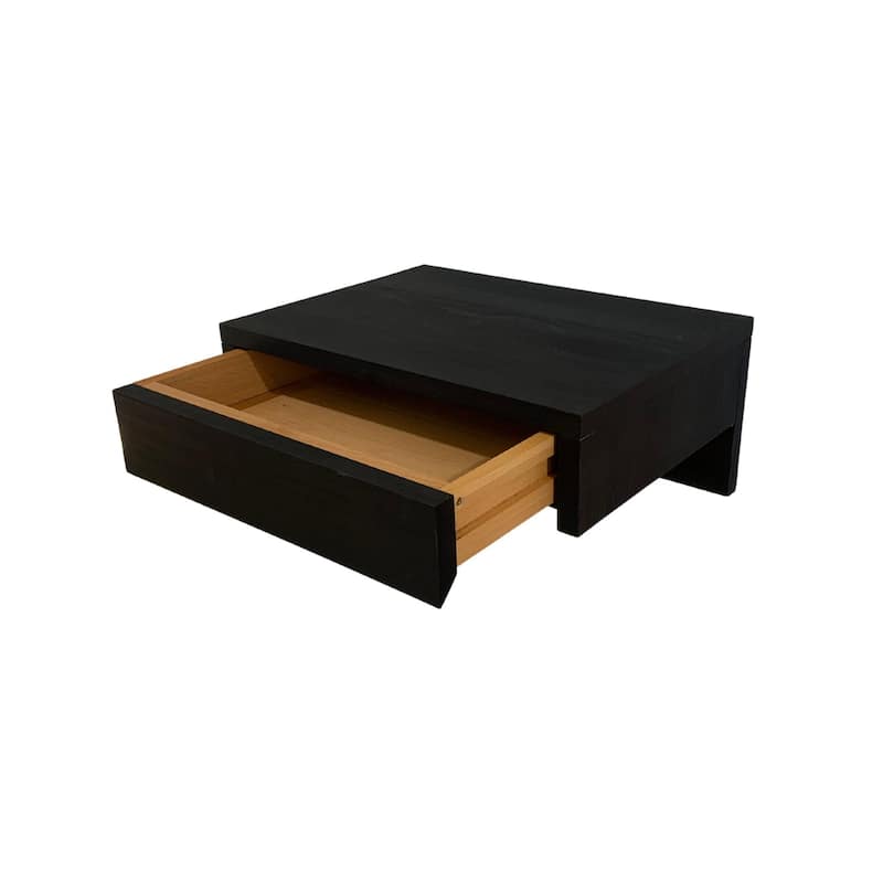 Set of 2 Black Floating Nightstands with Drawers and Shelf