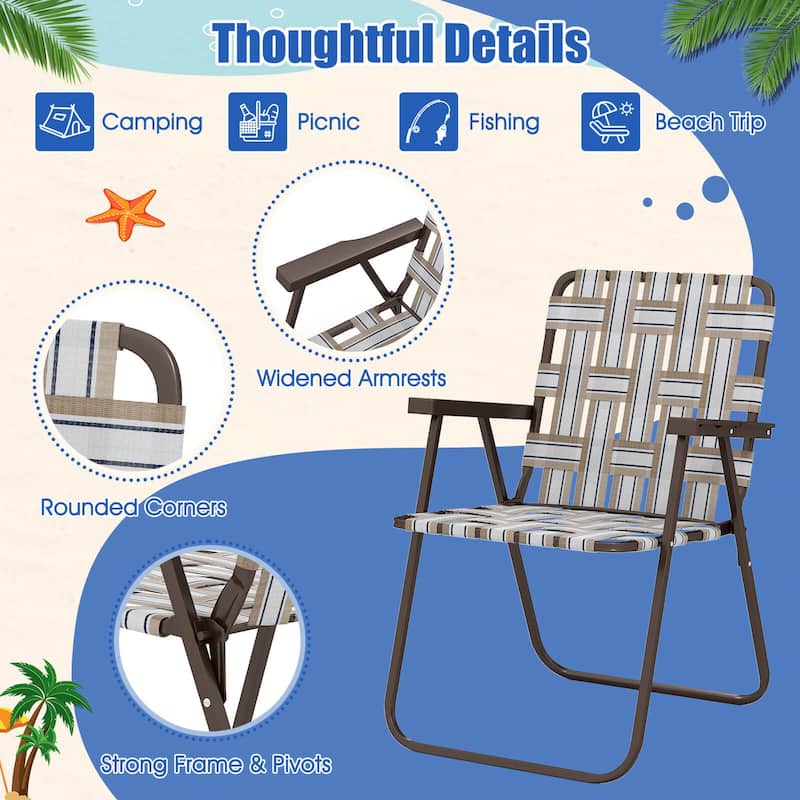 Costway Folding Beach Chairs Set of 2 with Armrests for Adults Loads