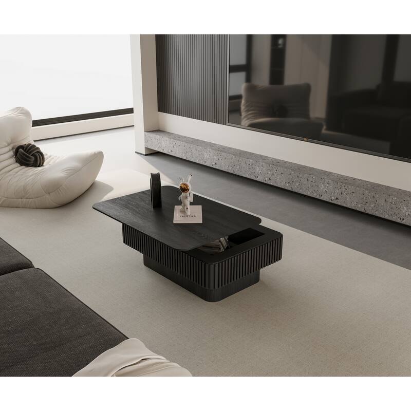 Fluted 38.6" Lift-top Coffee Table, Solid Wood Modern Accent Table with Storage and Adjustable Height