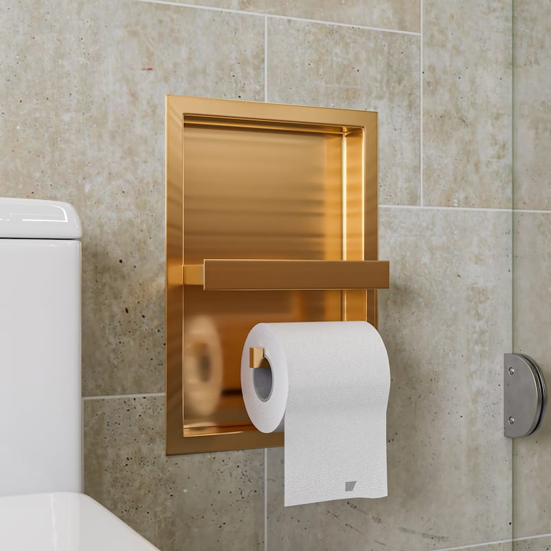 ALFI brand ABTPNP88-BG Brushed Gold PVD Stainless Steel Recessed Toilet Paper Holder Niche