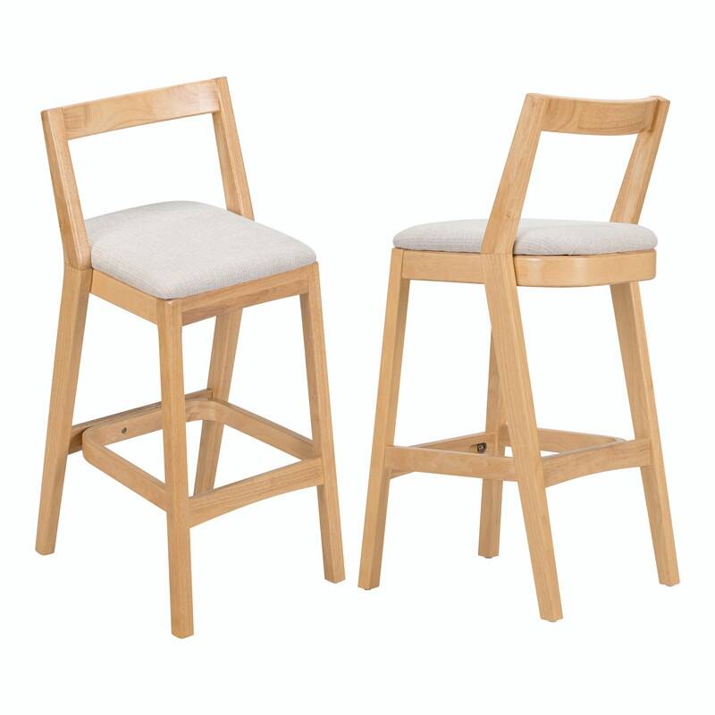 Jasper Indoor Rubberwood Bar Stools with Beige Upholstery and Dark Brown Finish, Set of 2