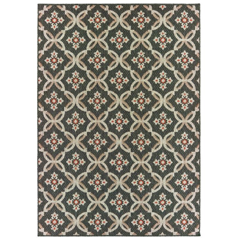 Lafayette Grey Orange Geometric Outdoor Casual Area Rug