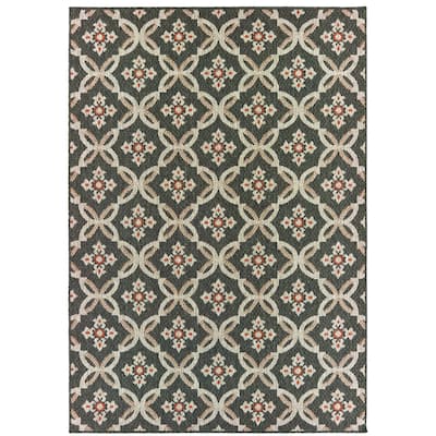 Lafayette Grey Orange Geometric Outdoor Casual Area Rug