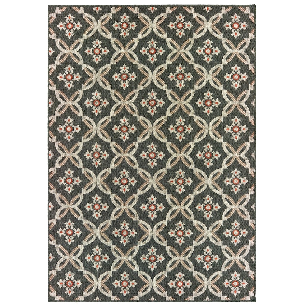 Lafayette Grey Orange Geometric Outdoor Casual Area Rug