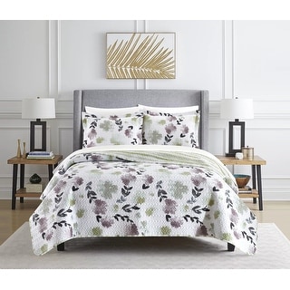 Chic Home Paton 3 Piece Painted Watercolor Floral Print With Striped ...