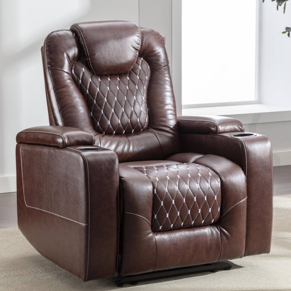 Overstuffed Electric Home Theater Seating PU Leather Reclining Furniture with Hidden Arm Storage