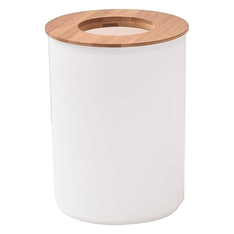 Round Bathroom Trash Can PADANG White With Bamboo Lid 1.3 Gal - 1.3 Gal