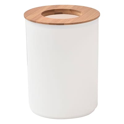 Round Bathroom Trash Can PADANG White With Bamboo Lid 1.3 Gal - 1.3 Gal