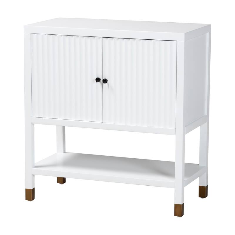 Aiden Fluted Sideboard - 2-Door Accent Storage Cabinet with Open Shelf and Raised Legs, Compact Entryway or Dining Room Cabinet - White, Brass, Black