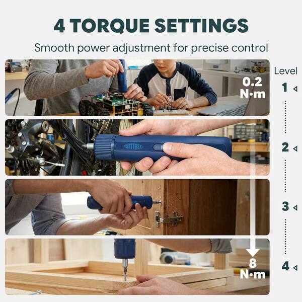 WATTREX 4V Cordless Electric Screwdriver Set with 4 Torque Settings (8 ...