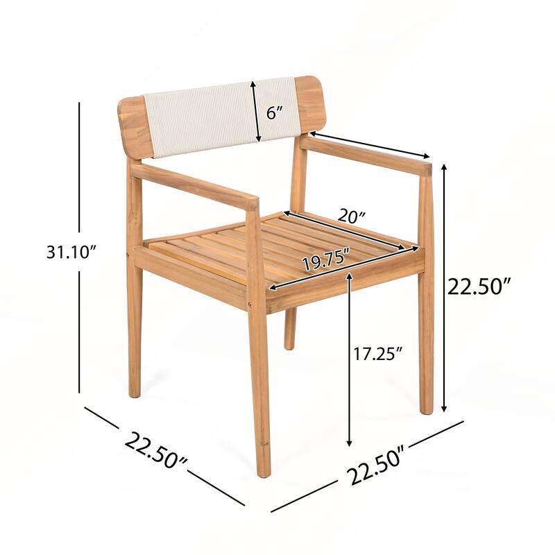 Acacia Wood Outdoor Dining Table and Chairs with Armrests Set of 2