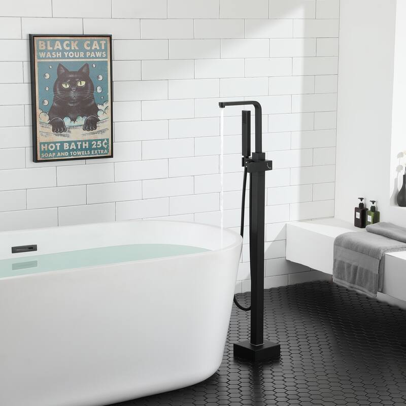 Freestanding Bathtub Faucet, Floor Mount Bathtub Filler with Handheld Shower