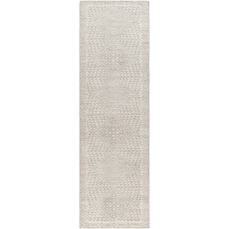 Ziphion Handmade Bohemian Geometric Viscose & Wool Area Rug - 2' 6" x 8' - Light Grey