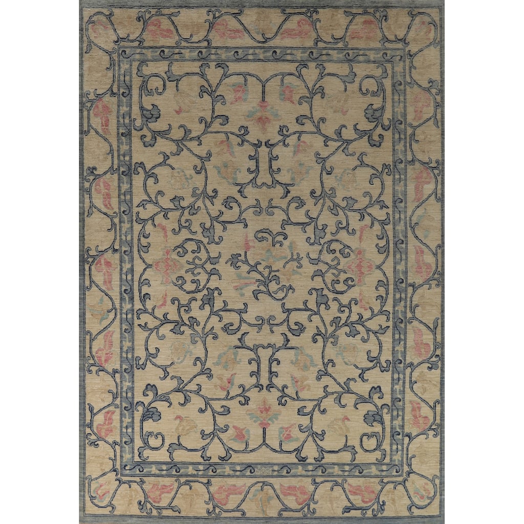 Hand Knotted Oriental 100% Wool Carpet Transitional All-Over Beige & Ivories Oushak Area Rug - 11' 9'' X 8' 10''